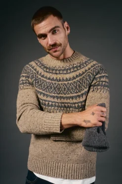 OOTO Camisolas-Camisola de Natal jacquard gola caixa Tostado