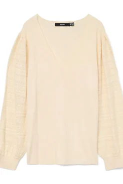 Vero Moda Curve Camisolas-Camisola de renda com malha de manga plus size Tostado