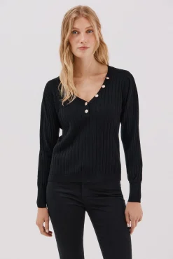 Cortefiel Camisolas-Camisola em bico botões Preto