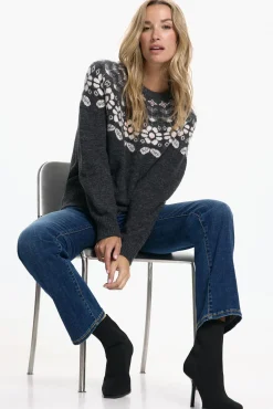 Vero Moda Camisolas-Camisola estampado de manga comprida feminino Cinzento