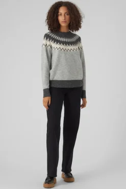 Vero Moda Camisolas-Camisola estampado de manga comprida feminino Cinzento