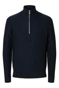 Selected Camisolas-Camisola estruturada 100% algodão orgânico com meia fecho-éclair . Azul