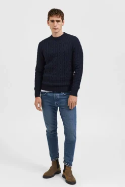 Selected Camisolas-Camisola estruturada 100% algodão orgânico Azul