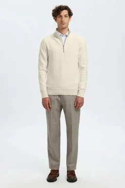 Selected Camisolas-Camisola estruturada 100% algodão orgânico com meia fecho-éclair . Tostado