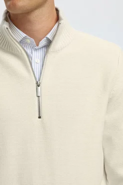 Selected Camisolas-Camisola estruturada 100% algodão orgânico com meia fecho-éclair . Tostado