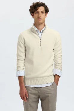 Selected Camisolas-Camisola estruturada 100% algodão orgânico com meia fecho-éclair . Tostado