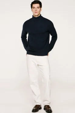 Selected Camisolas-Camisola estruturado de gola alta 100% algodão orgânico Azul