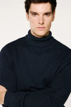 Selected Camisolas-Camisola estruturado de gola alta 100% algodão orgânico Azul