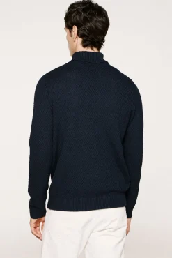 Selected Camisolas-Camisola estruturado de gola alta 100% algodão orgânico Azul