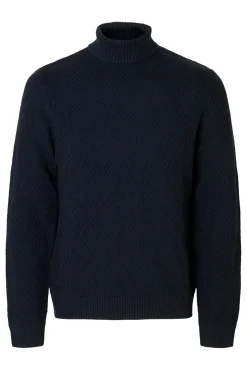 Selected Camisolas-Camisola estruturado de gola alta 100% algodão orgânico Azul