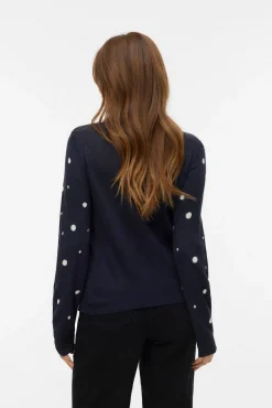 Vero Moda Camisolas-Camisola feminino com estampado de Natal e gola redonda Azul