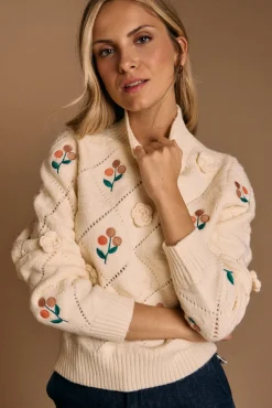 Polín Et Moi Camisolas-Camisola flor Lina Ecru