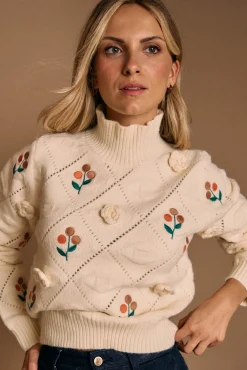 Polín Et Moi Camisolas-Camisola flor Lina Ecru