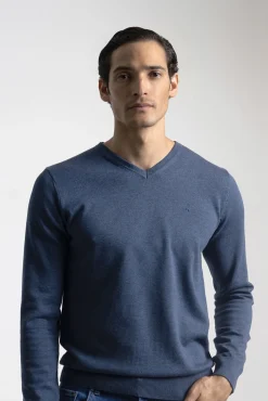 PuroEGO Camisolas-Camisola gola em bico algodão Azul