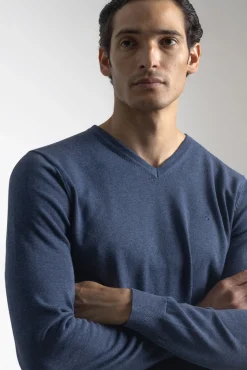 PuroEGO Camisolas-Camisola gola em bico algodão Azul