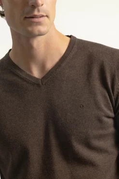 PuroEGO Camisolas-Camisola gola em bico algodão Castanho