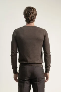 PuroEGO Camisolas-Camisola gola em bico algodão Castanho