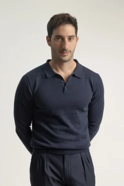 PuroEGO Camisolas-Camisola gola em bico algodão Azul