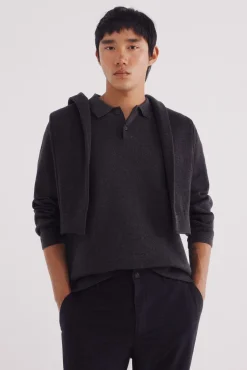 Springfield Camisolas-Camisola gola polo com botões cinzento