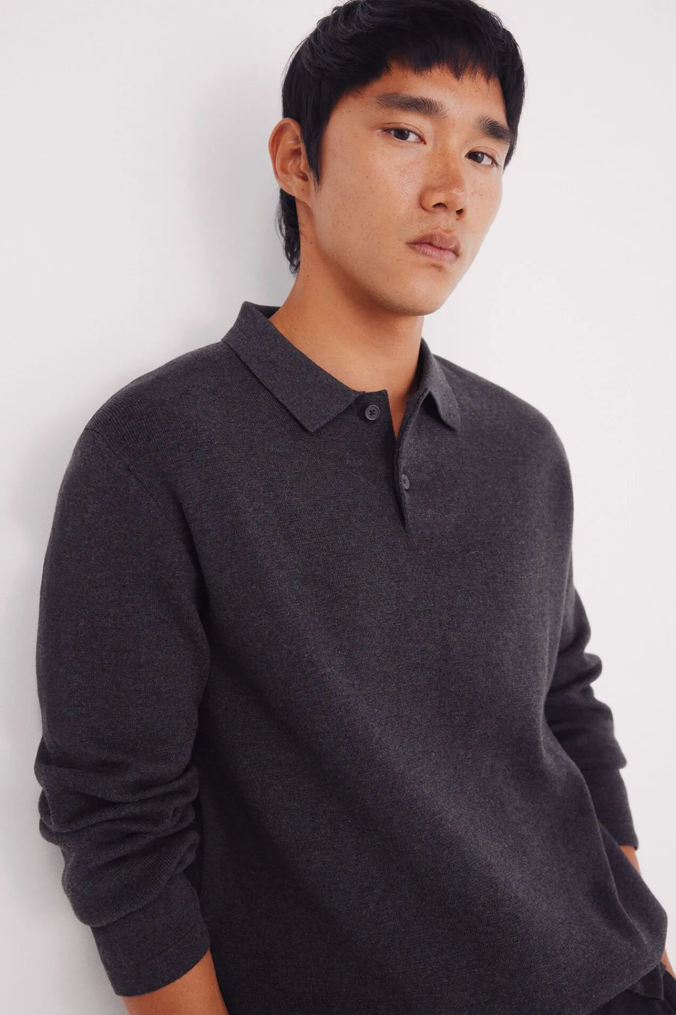 Springfield Camisolas-Camisola gola polo com botões cinzento