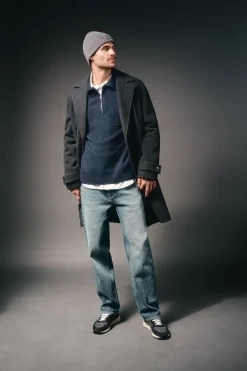 OOTO Camisolas-Camisola gola polo com fecho-éclair e bolso Azul