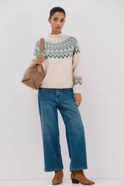 Cortefiel Camisolas-Camisola jacquard posicional. Ecru