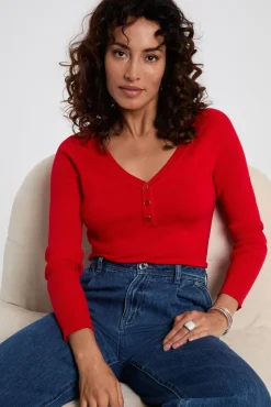 Morgan Camisolas-Camisola justo com gola em V Vermelho