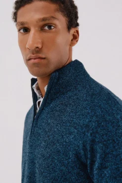 Cortefiel Camisolas-Camisola lã torçal gola fecho-éclair Azul