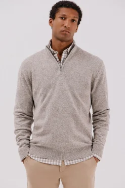 Cortefiel Camisolas-Camisola lã torçal gola fecho-éclair Tostado