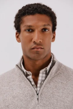 Cortefiel Camisolas-Camisola lã torçal gola fecho-éclair Tostado