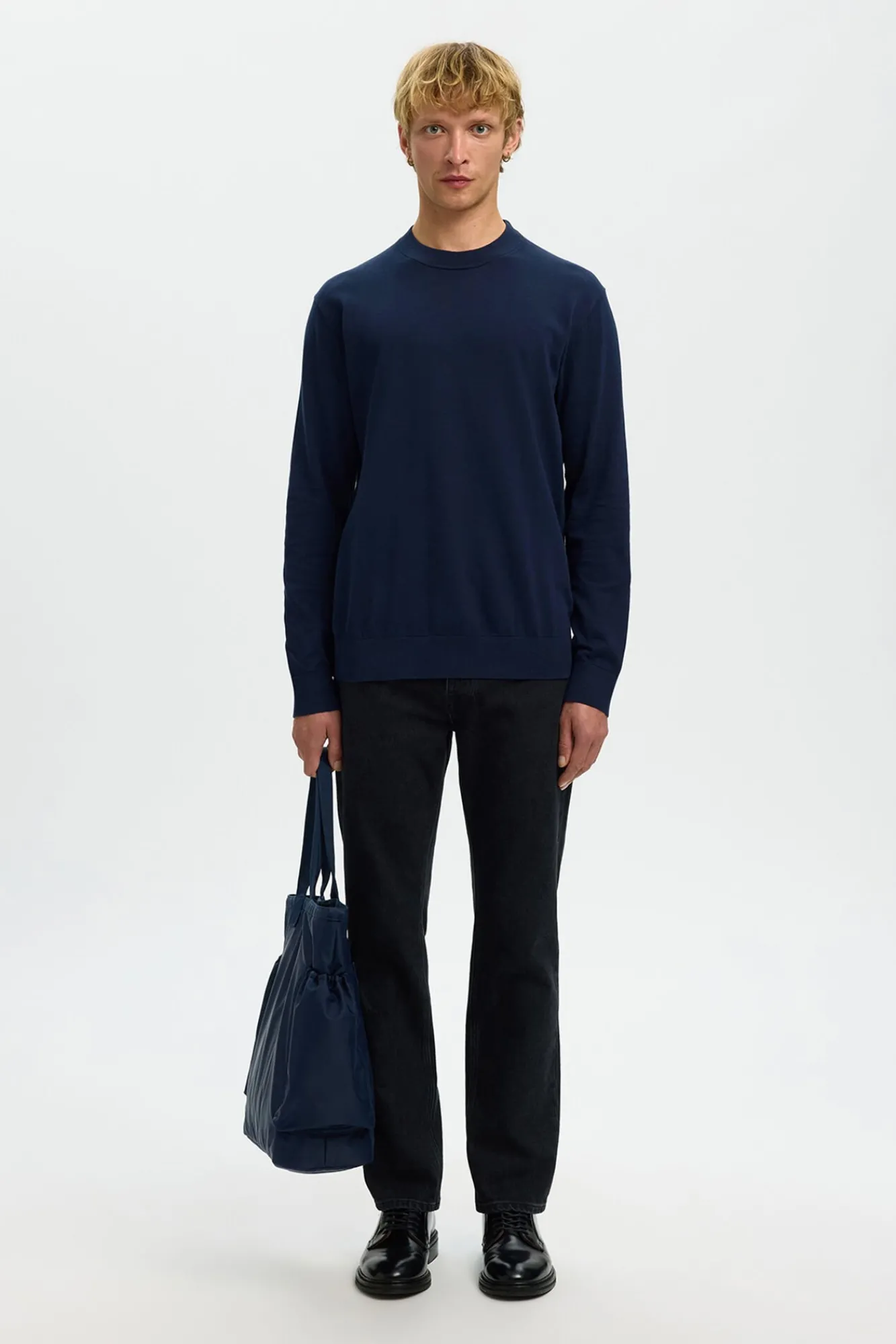 Selected Camisolas-Camisola leve 100% algodão orgânico Azul