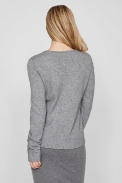 Vila Blusas|Camisolas-Camisola malha gola em bico Cinzento