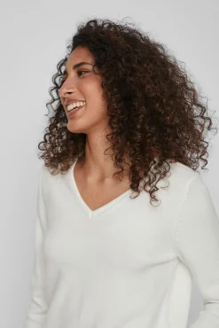 Vila Blusas|Camisolas-Camisola malha gola em bico Branco