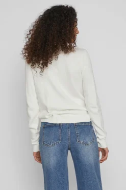 Vila Blusas|Camisolas-Camisola malha gola em bico Branco