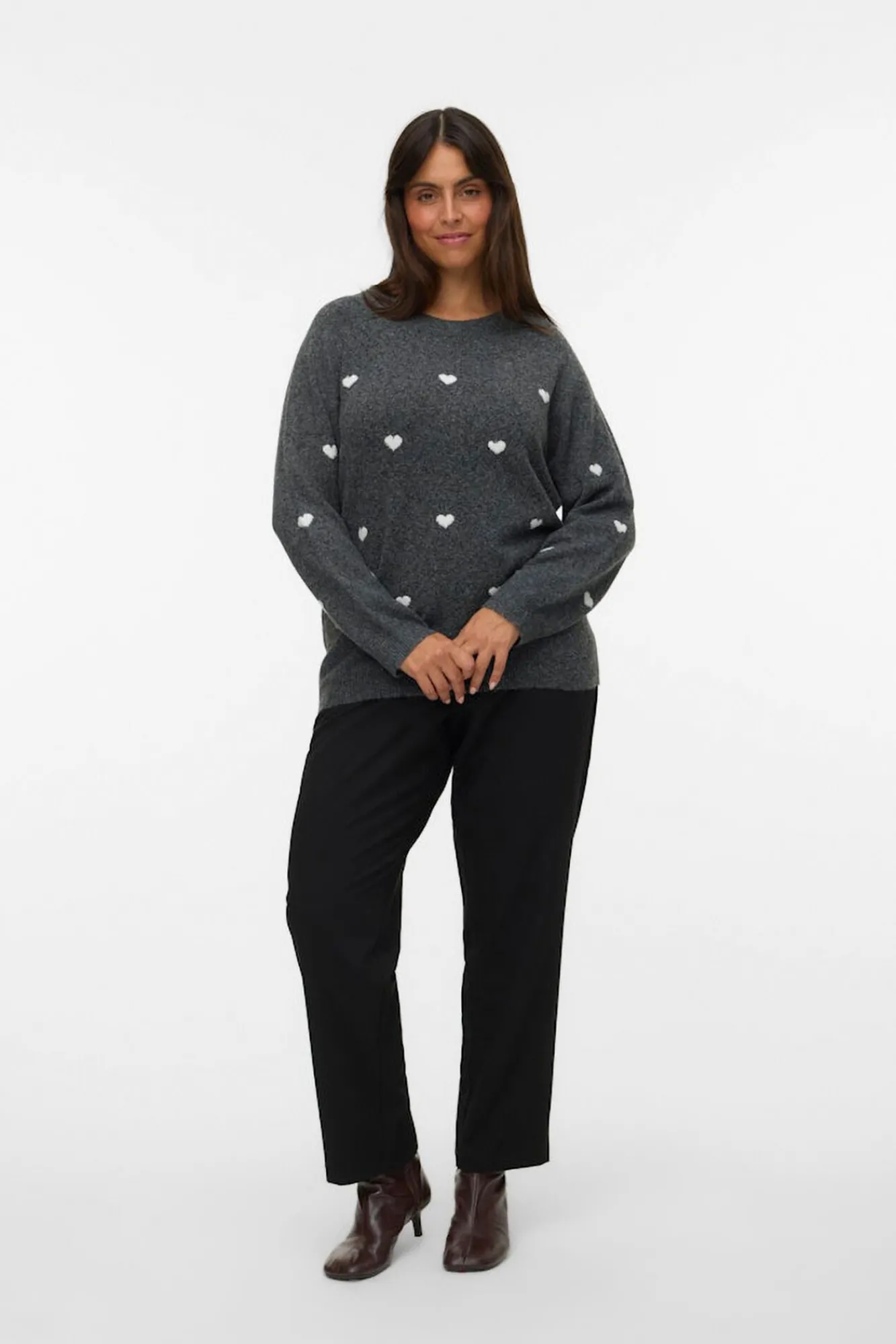 Vero Moda Curve Camisolas-Camisola plus size com gola redonda Cinzento