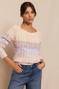 Slowlove Camisolas-Camisola rendilhada Ecru