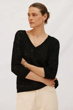 Cortefiel Camisolas-Camisola rendilhados lúrex Preto