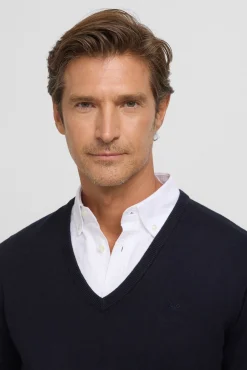 Silbon Camisolas-Camisola retrô com gola em V Azul