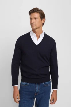 Silbon Camisolas-Camisola retrô com gola em V Azul