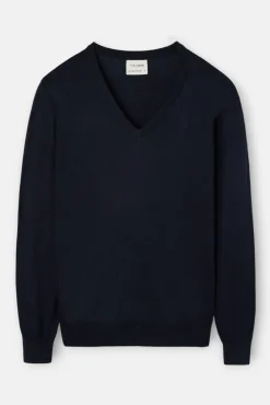 Silbon Camisolas-Camisola retrô com gola em V Azul