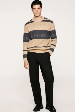 Selected Camisolas-Camisola riscas canelada 100% algodão orgânico. Tostado