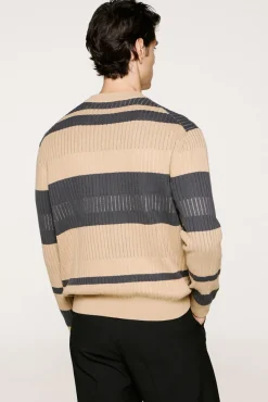 Selected Camisolas-Camisola riscas canelada 100% algodão orgânico. Tostado