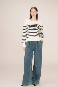 Grace & Mila Camisolas-Camisola riscas de marinheiro em malha Milano Branco