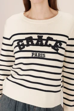 Grace & Mila Camisolas-Camisola riscas de marinheiro em malha Milano Branco