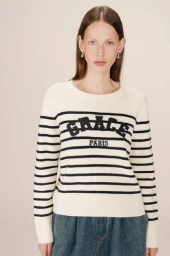Grace & Mila Camisolas-Camisola riscas de marinheiro em malha Milano Branco