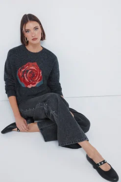 Springfield Camisolas-Camisola rosa com intarsia preto