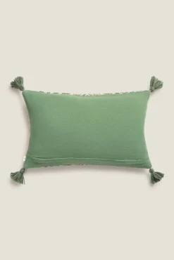 Textura Almofadas-Capa de almofada bordada com pompons verde