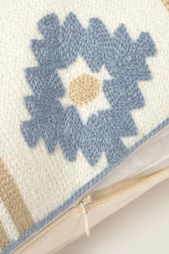 Textura Almofadas-Capa de almofada com fio tingido e desenho geométrico azul