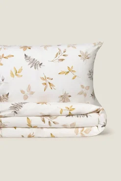 Textura Edredons-Capa de edredom de algodão com folhas em um galho cru