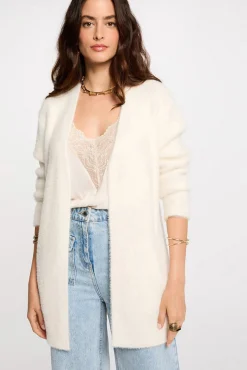 Morgan Camisolas-Cardigã comprido de malha aveludada Ecru